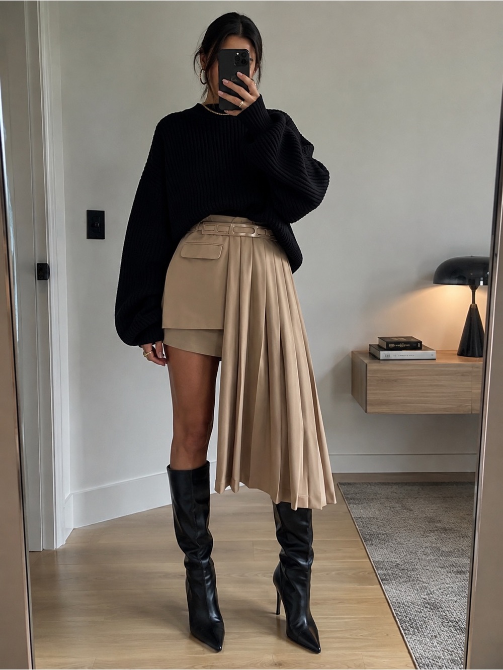 🆕 Zara Beige Asymmetrical Pleated Skirt